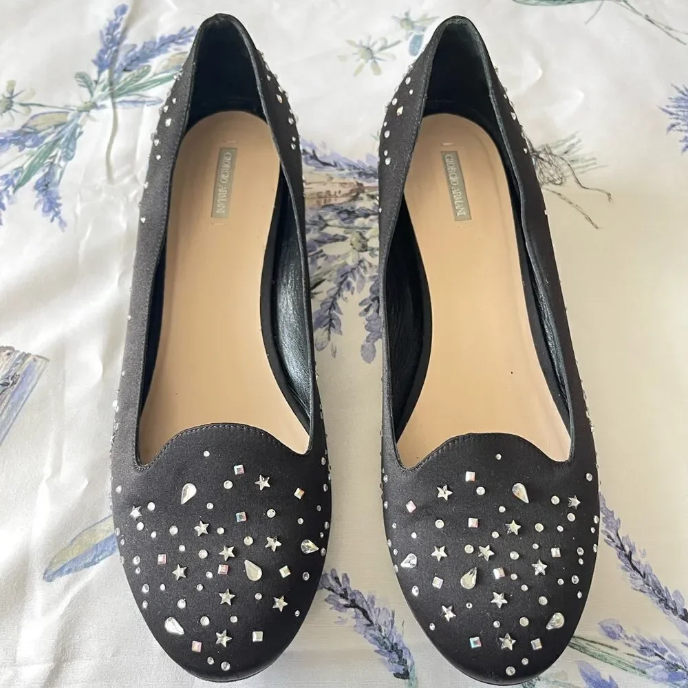 GIORGIO ARMANI Swarovski‎ Crystals Ballerina Slippers Flat Shoes It 39.5